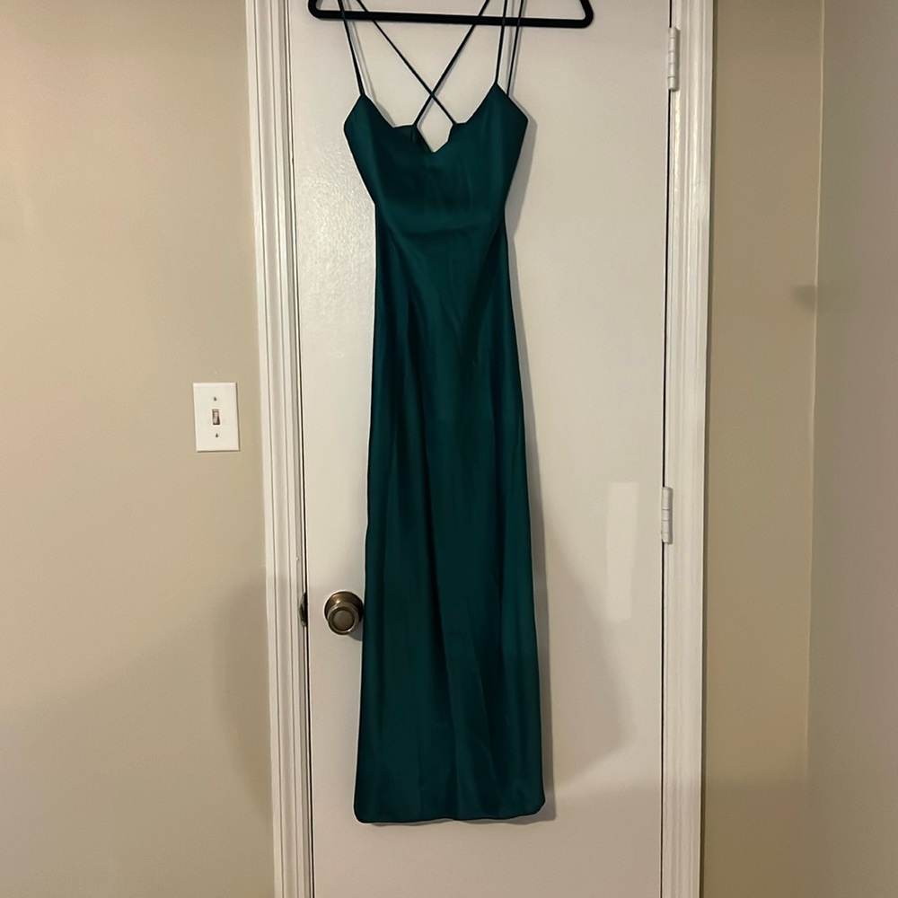 Emerald green top shop midi slip dress